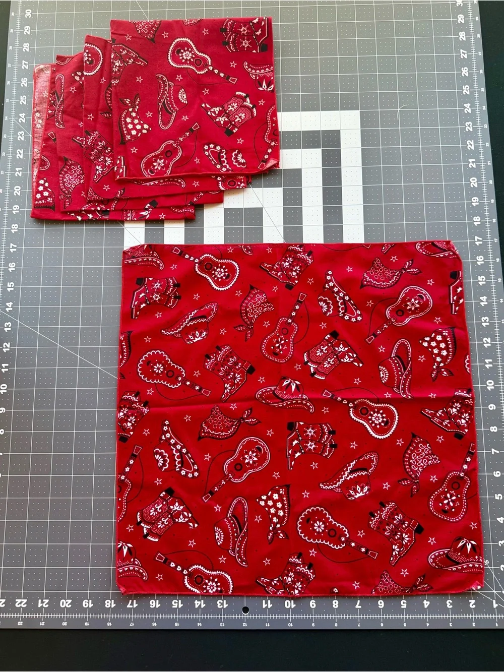 Cowboy Western Bandana Set * 5 Cotton * Red Cowboy Boots Hats Guitar